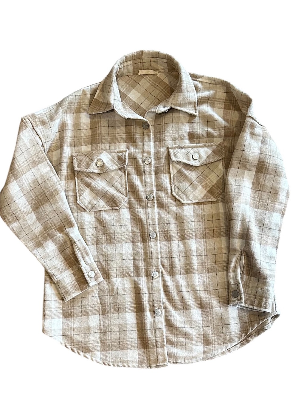 Altar'd State Beige Plaid Button-Down Shirt Jacket